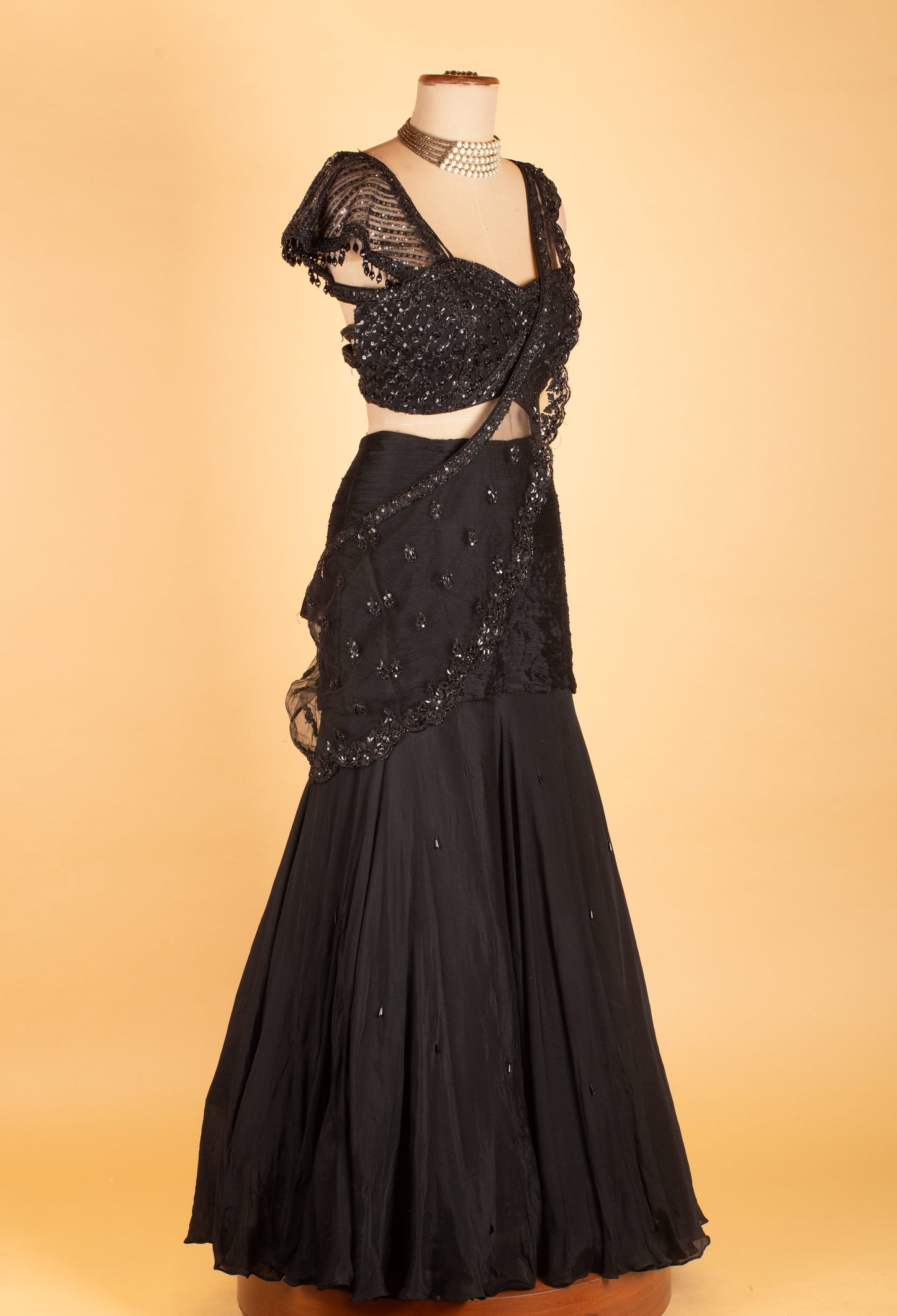 Black Embroidered Lehenga Saree with Sequin Blouse