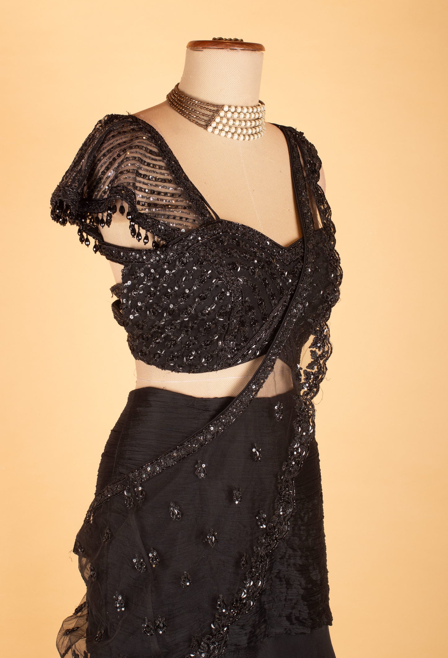 Black Embroidered Lehenga Saree with Sequin Blouse