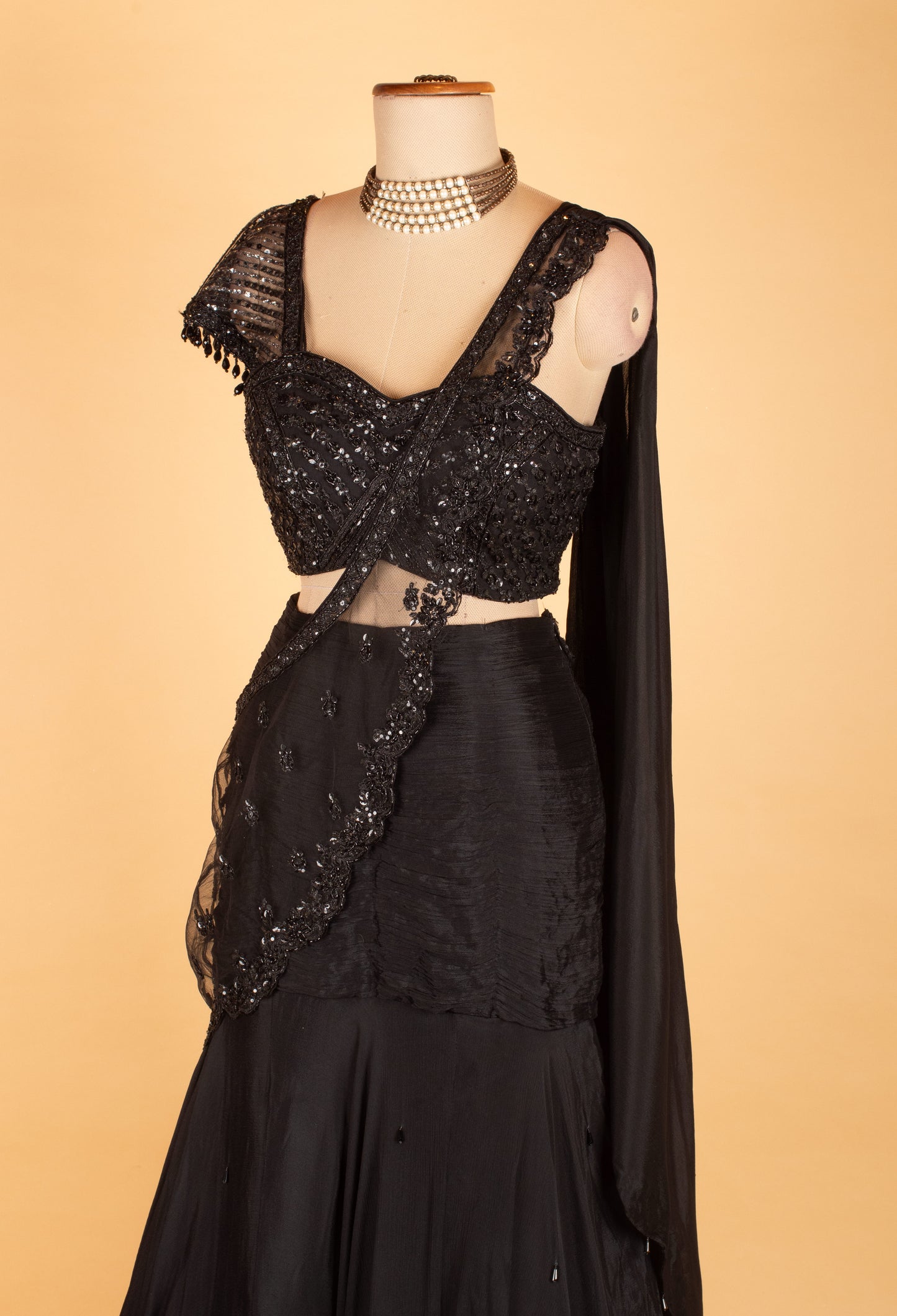 Black Embroidered Lehenga Saree with Sequin Blouse