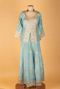 Sea Green Embroidered Kurta Sharara Set with Dupatta
