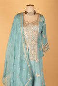 Sea Green Embroidered Kurta Sharara Set with Dupatta