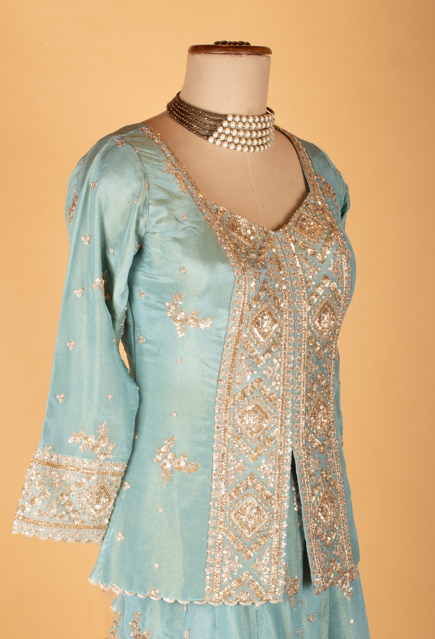 Sea Green Embroidered Kurta Sharara Set with Dupatta
