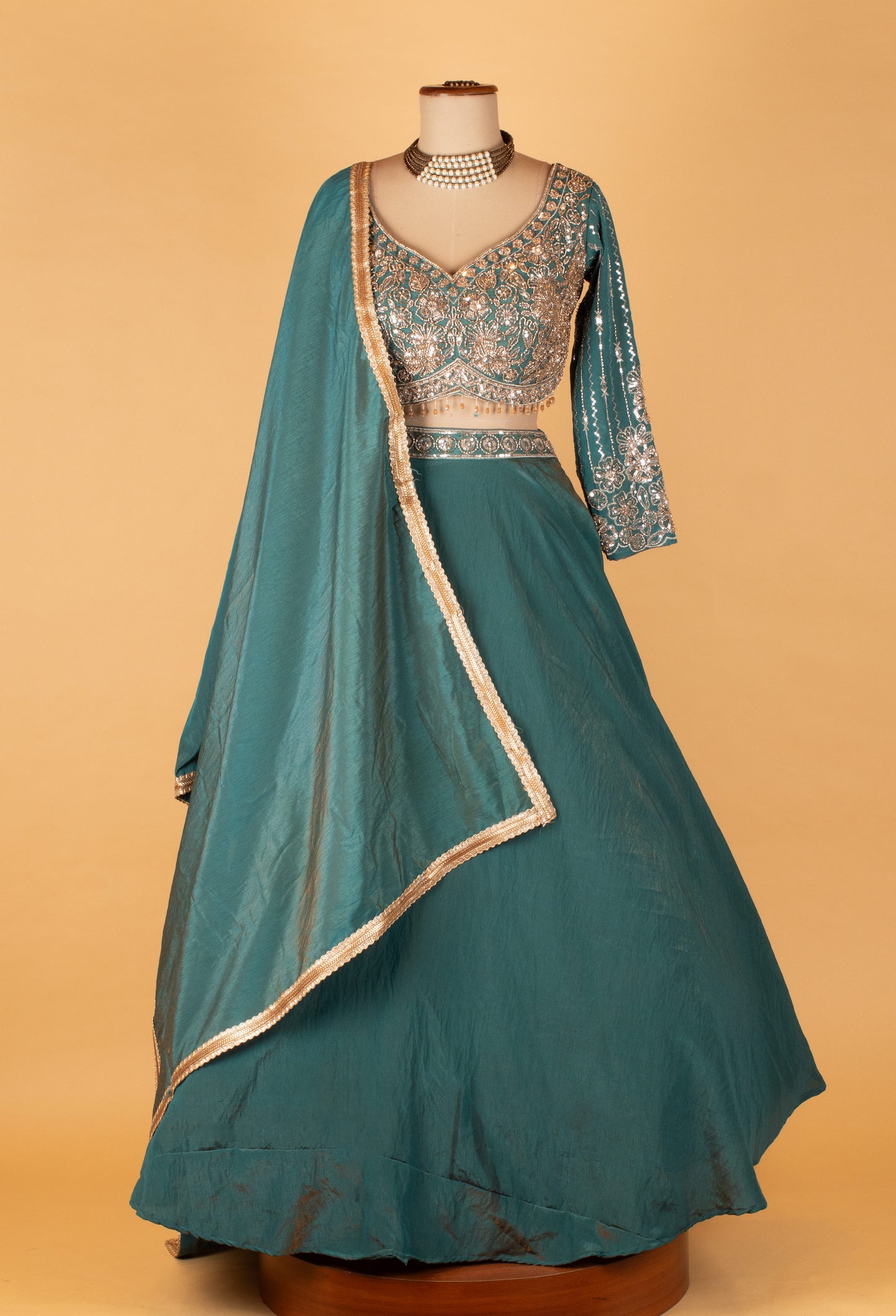 Teal Green Embroidered Lehenga Choli with Dupatta