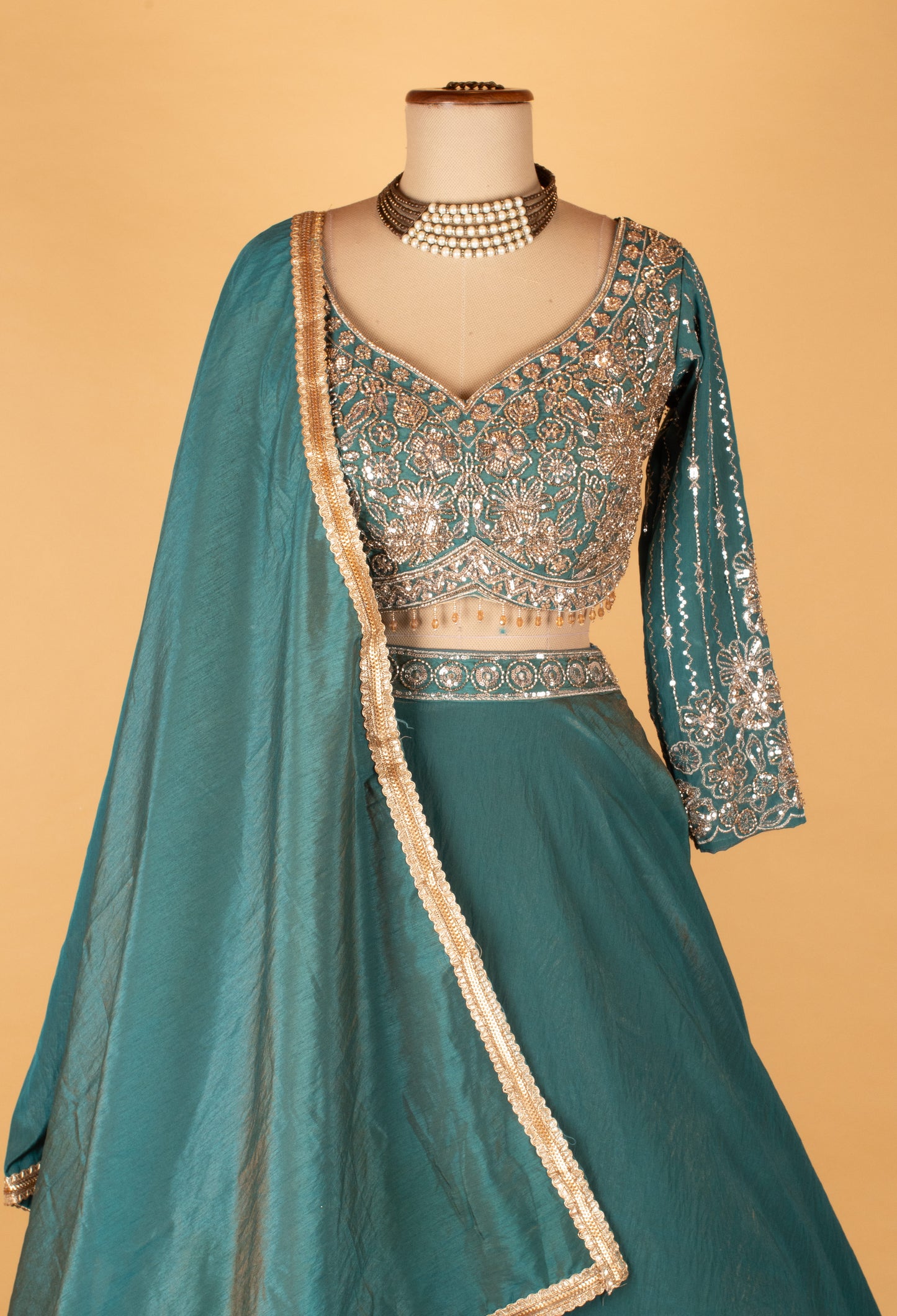 Teal Green Embroidered Lehenga Choli with Dupatta