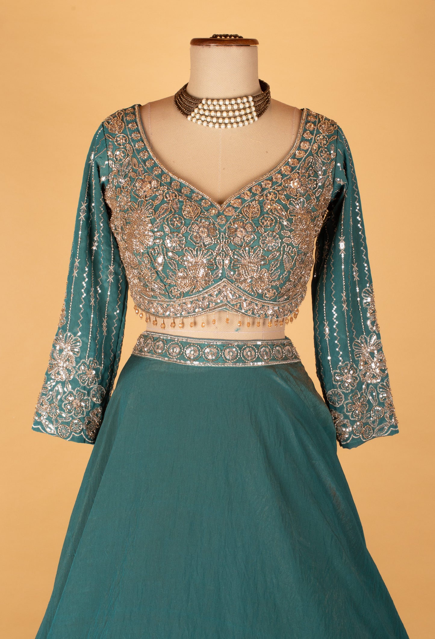 Teal Green Embroidered Lehenga Choli with Dupatta