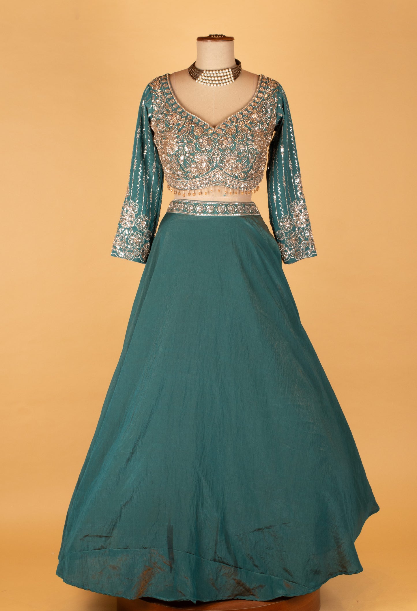 Teal Green Embroidered Lehenga Choli with Dupatta