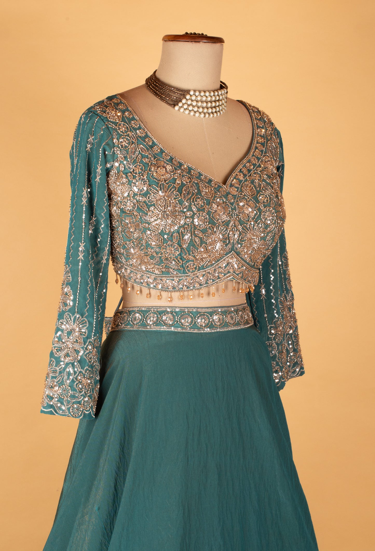 Teal Green Embroidered Lehenga Choli with Dupatta