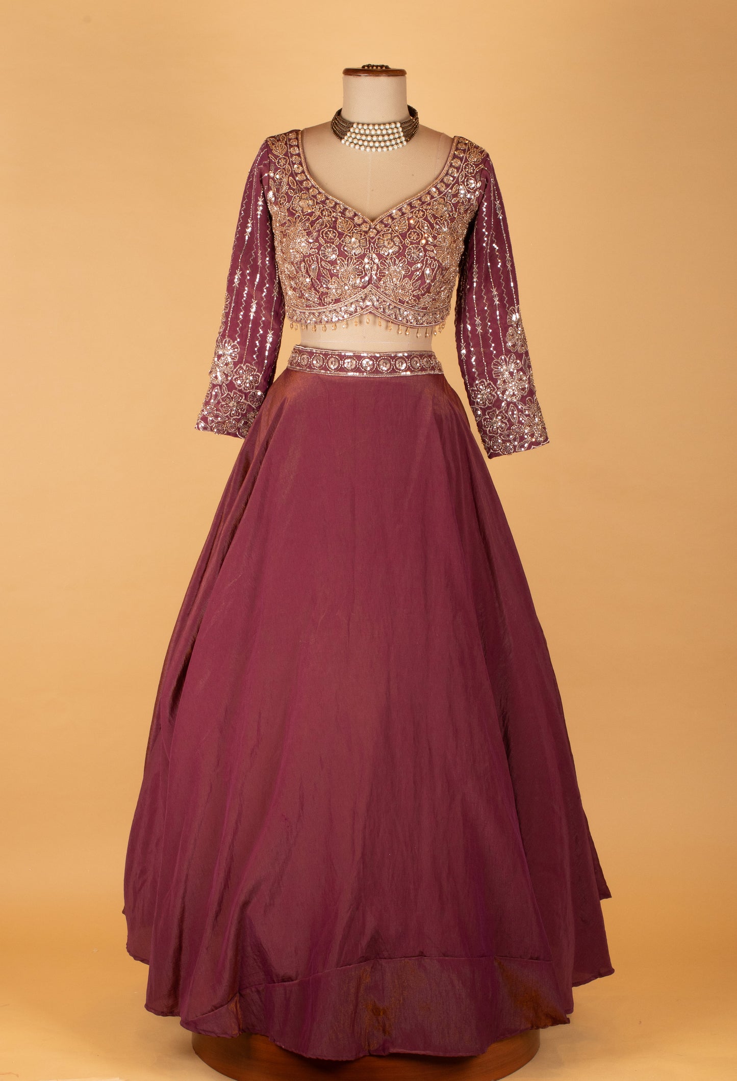 Wine Purple Embroidered Lehenga Choli with Dupatta