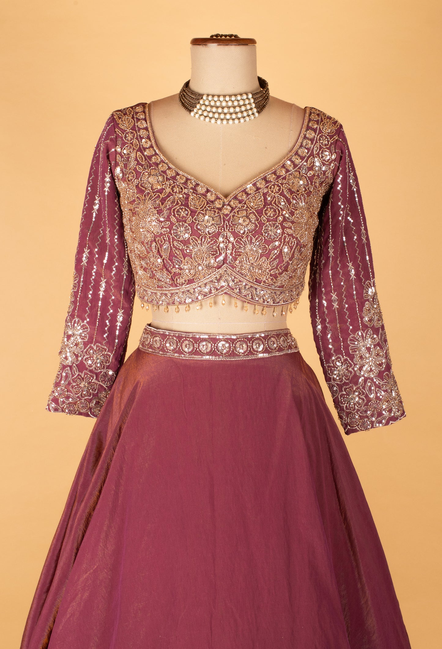 Wine Purple Embroidered Lehenga Choli with Dupatta