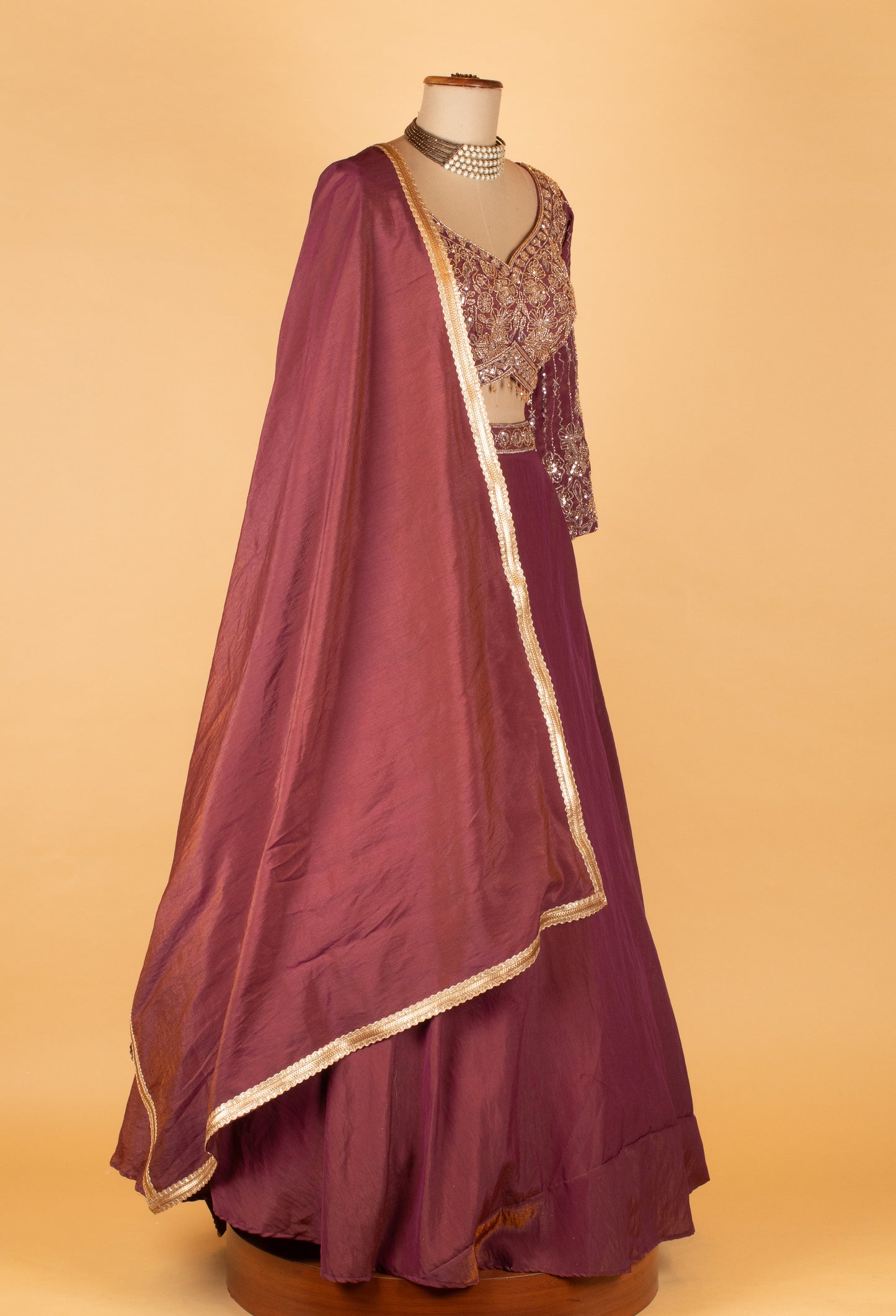 Wine Purple Embroidered Lehenga Choli with Dupatta