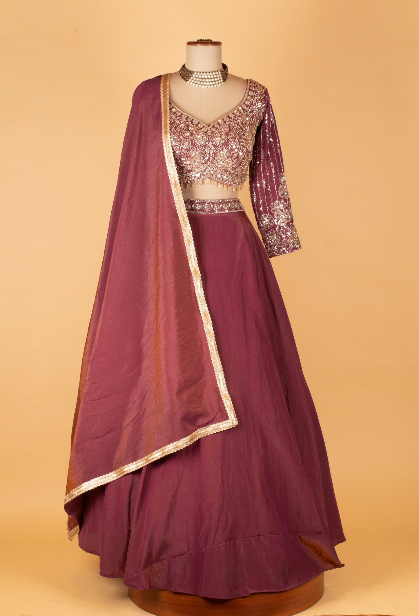 Wine Purple Embroidered Lehenga Choli with Dupatta