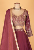 Wine Purple Embroidered Lehenga Choli with Dupatta