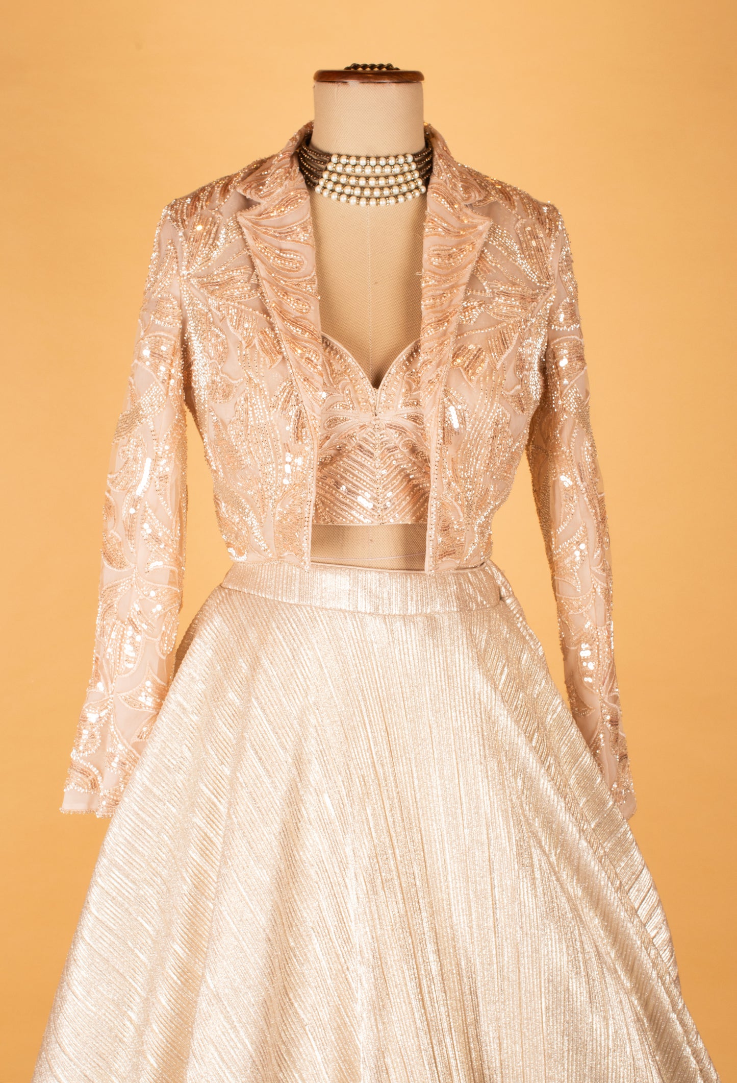 Champagne Gold Embroidered Lehenga with Jacket Style Blouse
