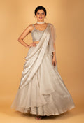 Silver Shimmer Lehenga Saree with Embellished Blouse