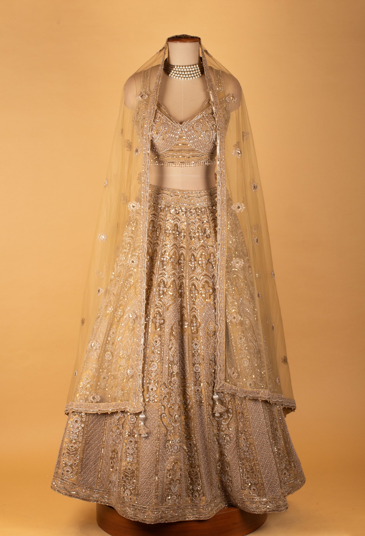 Champagne Gold Bridal Lehenga Choli with Net Dupatta