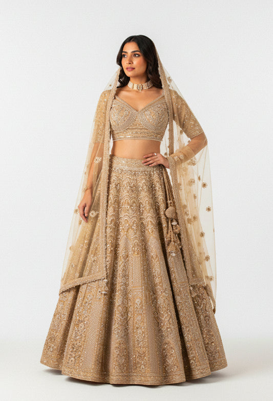 Champagne Gold Bridal Lehenga Choli with Net Dupatta