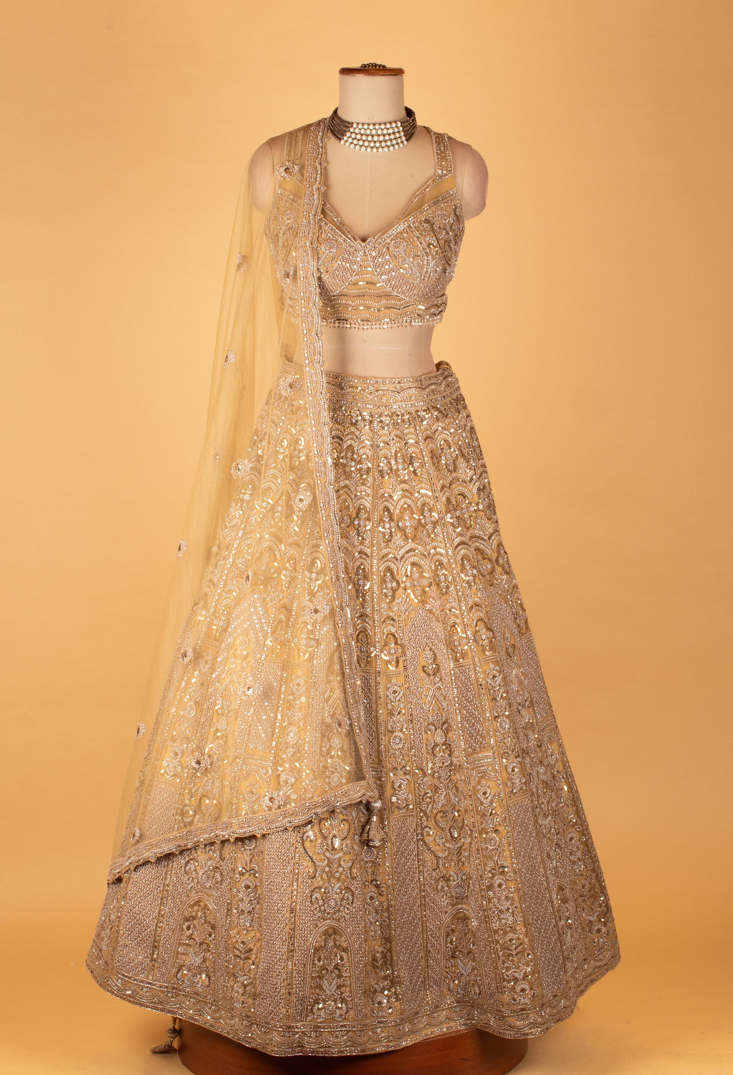 Champagne Gold Bridal Lehenga Choli with Net Dupatta