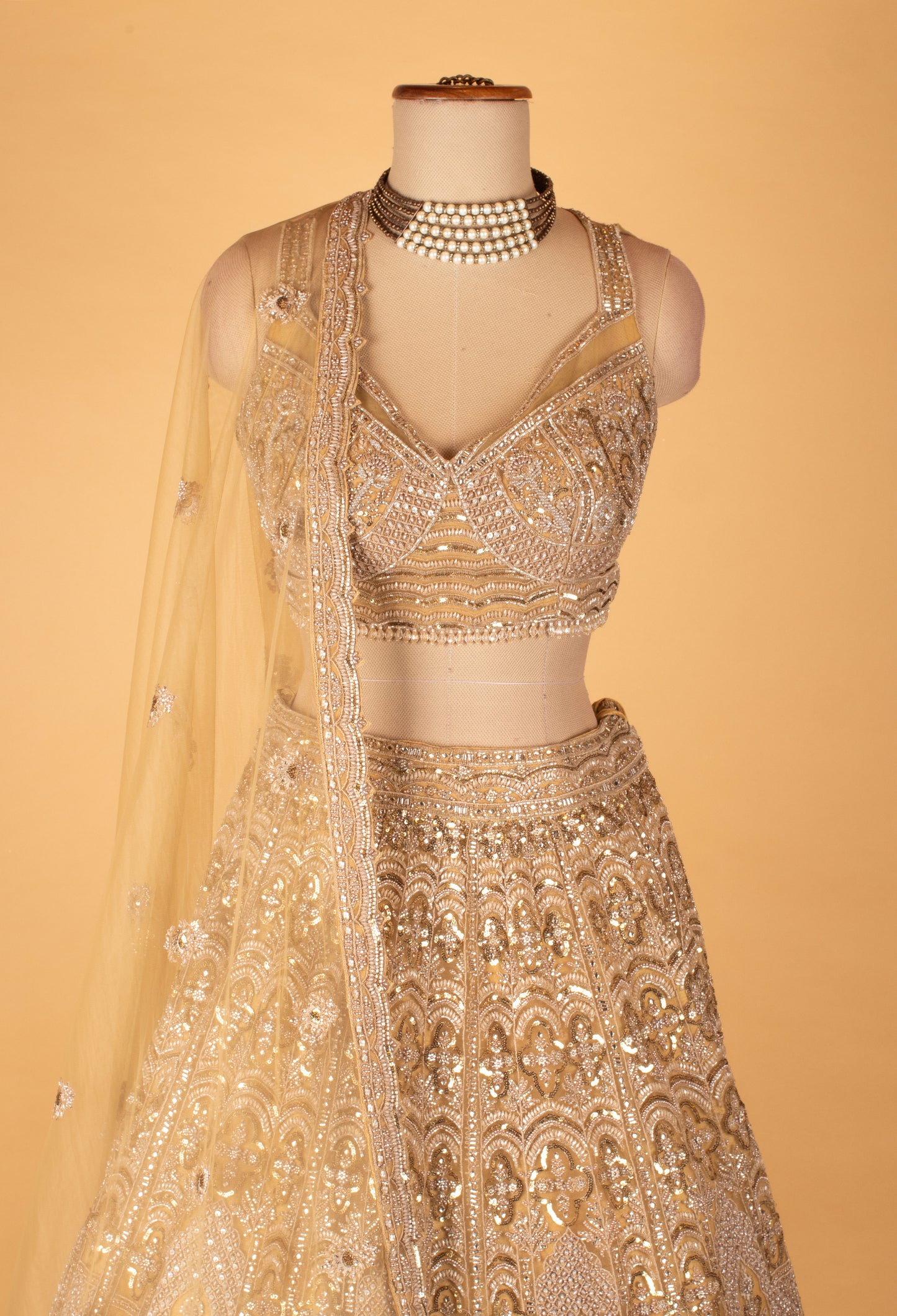 Champagne Gold Bridal Lehenga Choli with Net Dupatta