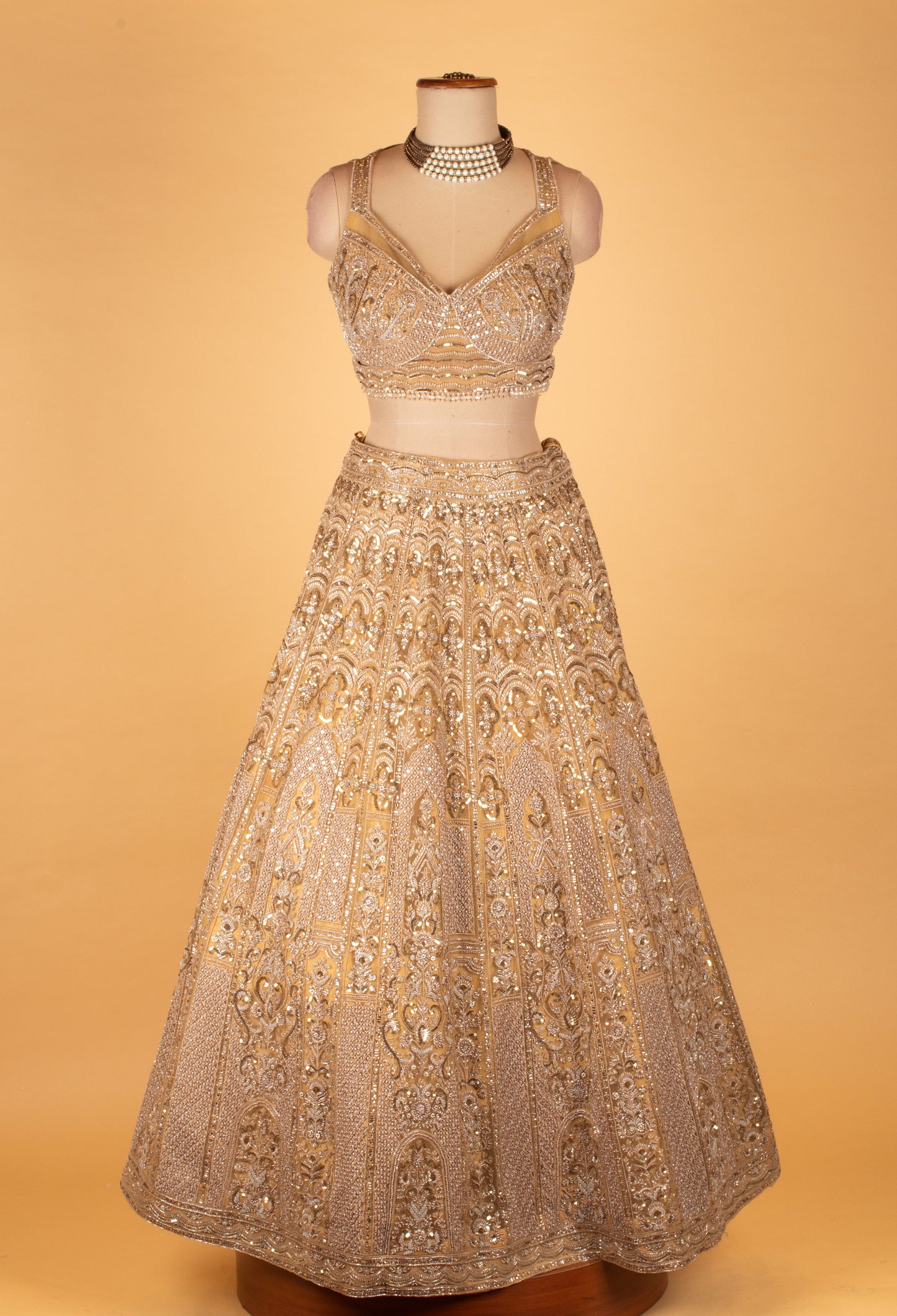 Champagne Gold Bridal Lehenga Choli with Net Dupatta