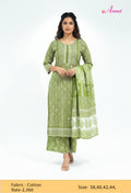 Olive Green Printed Cotton Kurta Pant Set with Dupatta for Women ( ELA-534 Green)