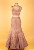 Rose Gold Embroidered Lehenga Choli with Net Dupatta