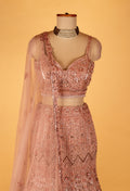 Rose Gold Embroidered Lehenga Choli with Net Dupatta
