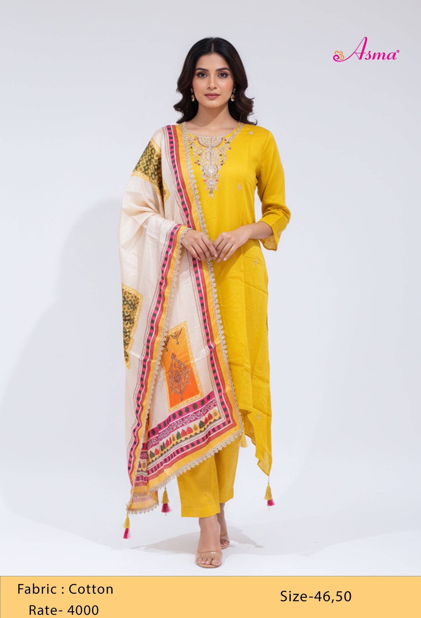 Mustard Yellow Embroidered Kurta Set with Printed Dupatta & Straight Pants