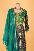 Teal Green Floral Embroidered Anarkali Suit with Dupatta