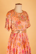 Peach Floral Printed Anarkali Gown with Dupatta
