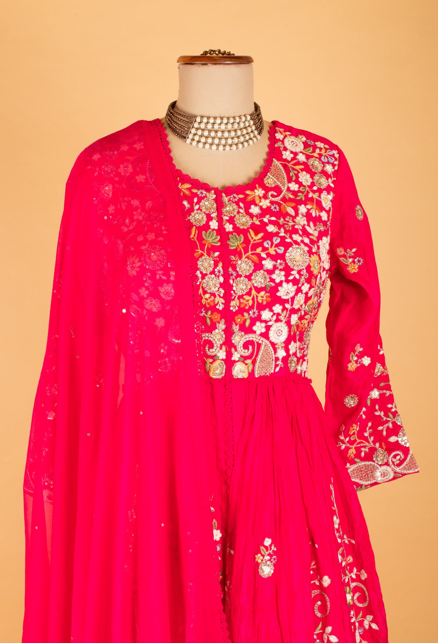 Hot Pink Embroidered Anarkali Suit with Dupatta
