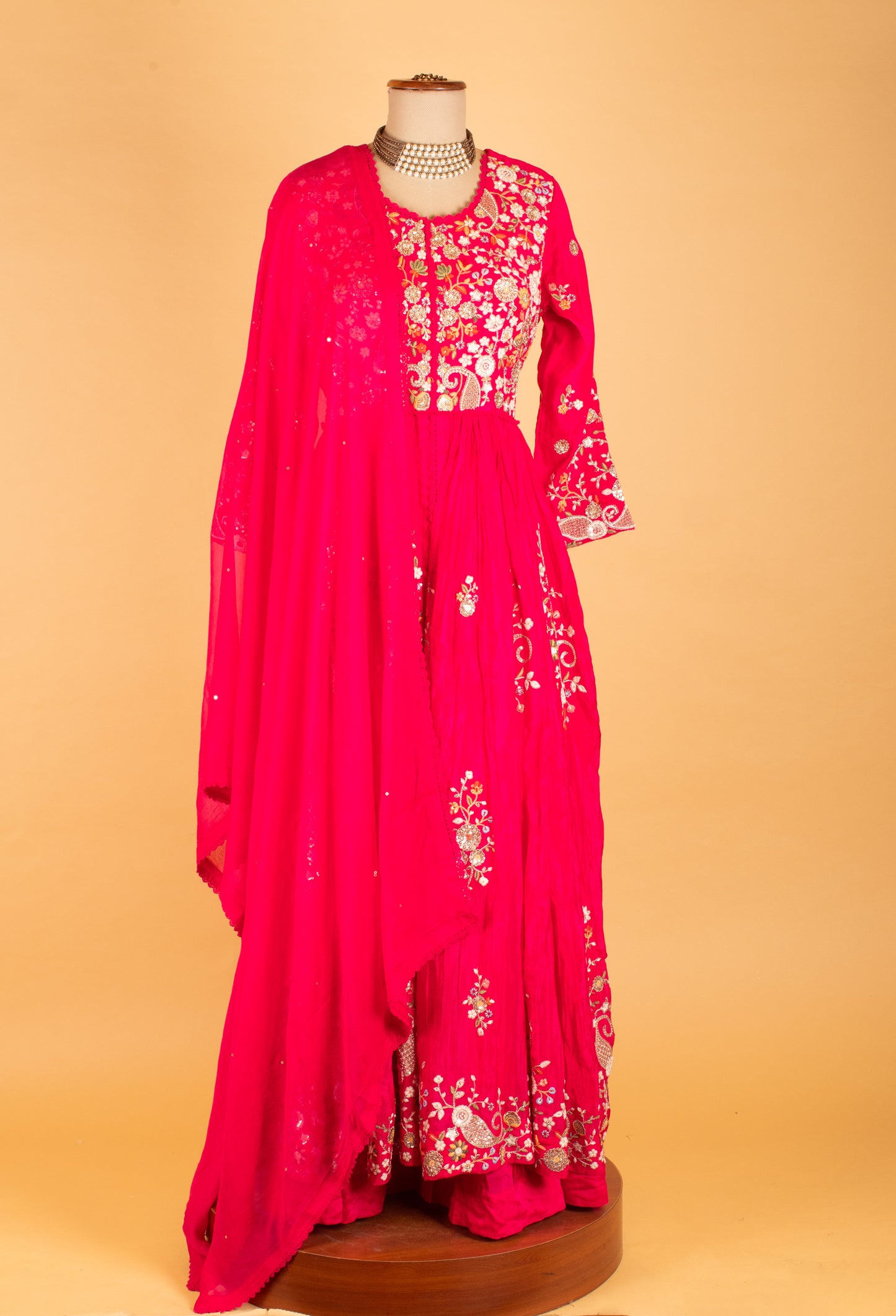 Hot Pink Embroidered Anarkali Suit with Dupatta