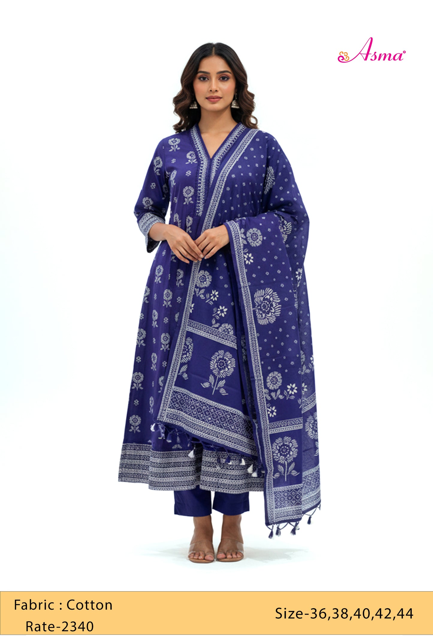 Royal Blue Printed Kurta Pant Set with Dupatta for Women