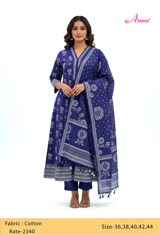 Royal Blue Printed Kurta Pant Set with Dupatta for Women
