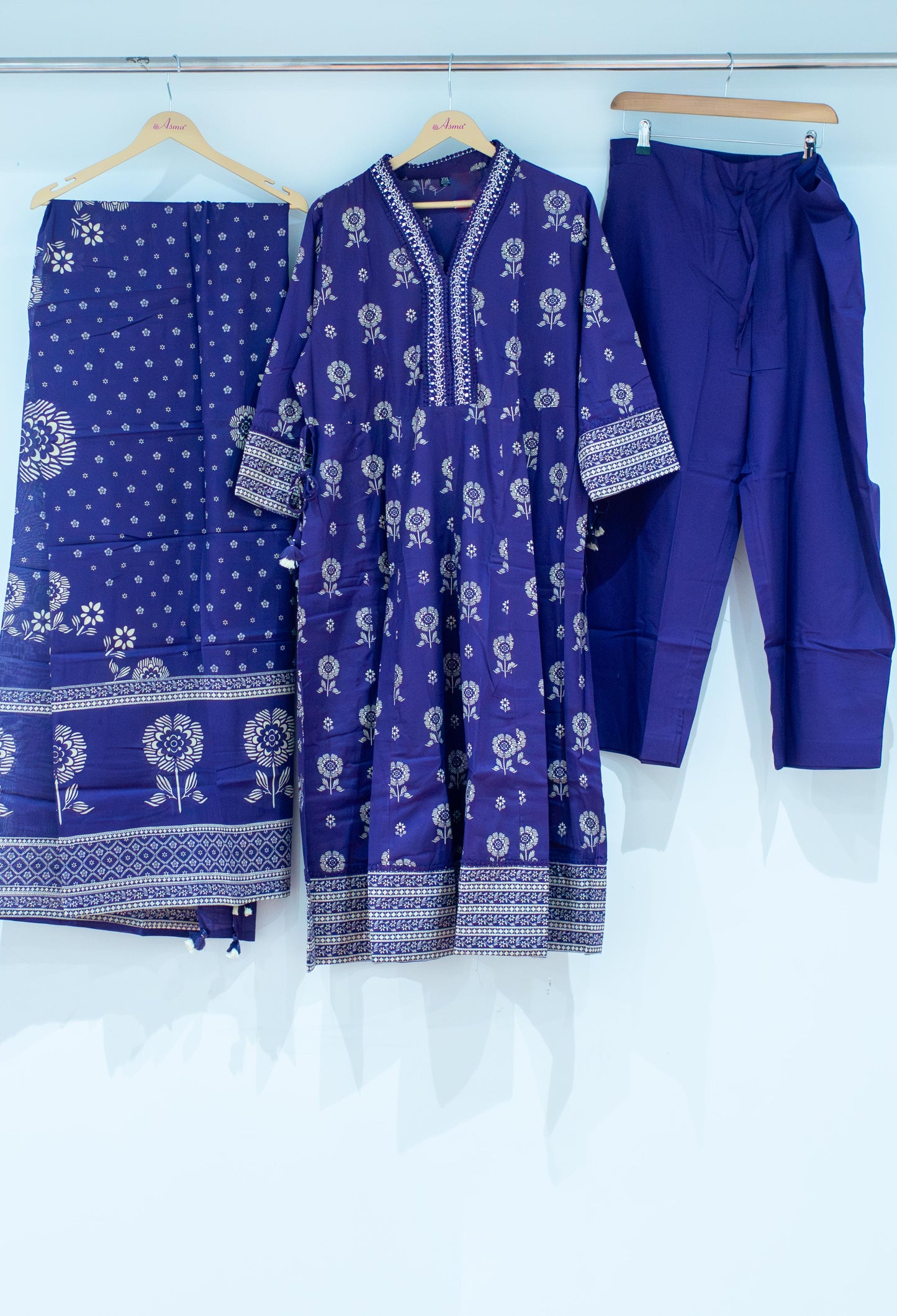 Royal Blue Printed Kurta Pant Set with Dupatta for Women