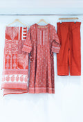 Orange Printed Cotton Kurta Pant Set with Dupatta for Women ( ELA-534 )