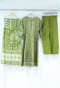 Olive Green Printed Cotton Kurta Pant Set with Dupatta for Women ( ELA-534 Green)