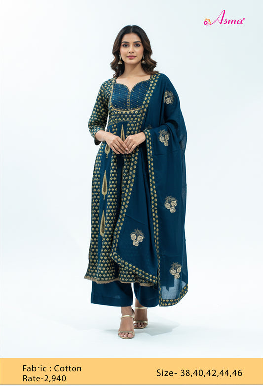 Set Includes: Kurta, Pants & Dupatta Color: Olive Green Fabric (MAARU-534)