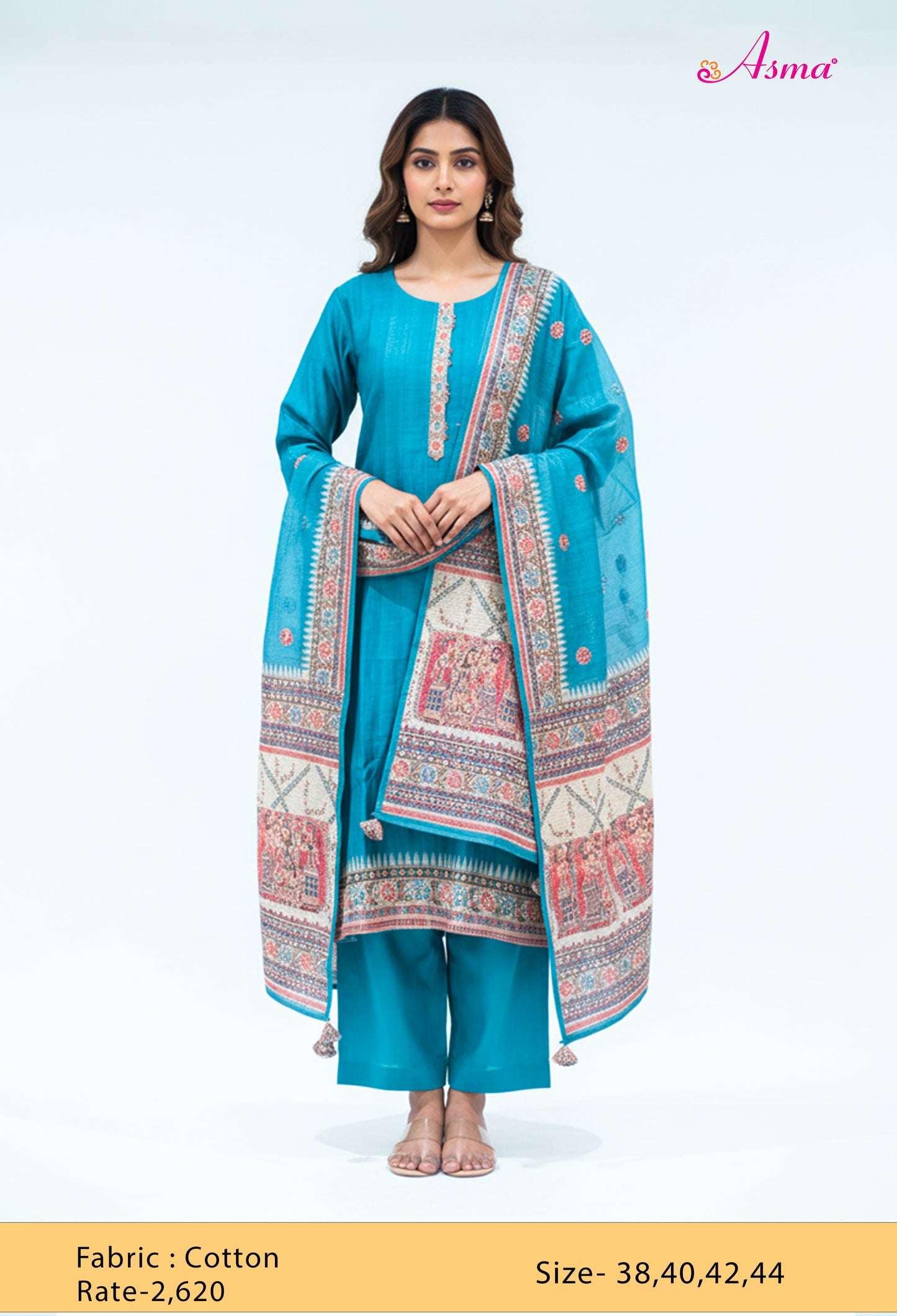 Teal Blue Cotton Kurta Set with Printed Dupatta & Straight Pants for Women (K10890-313)