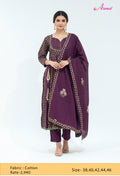 Wine Purple Printed Kurta Set with Dupatta & Pants for Women