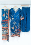 Royal Blue Printed Kurta Set with Dupatta & Pants for Women ( K10391-313 )