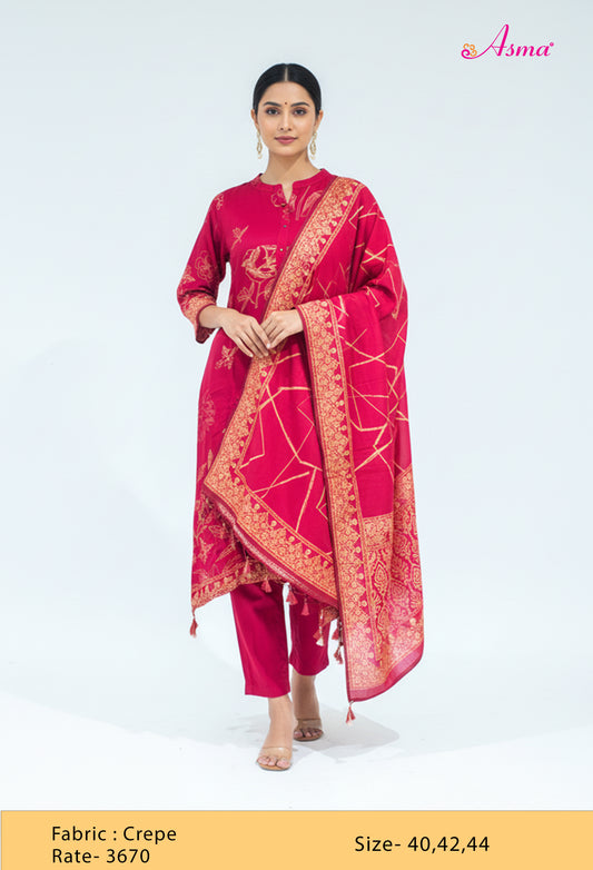 Red Floral Printed Kurta Set with Dupatta & Pants for Women ( K10640-313 )