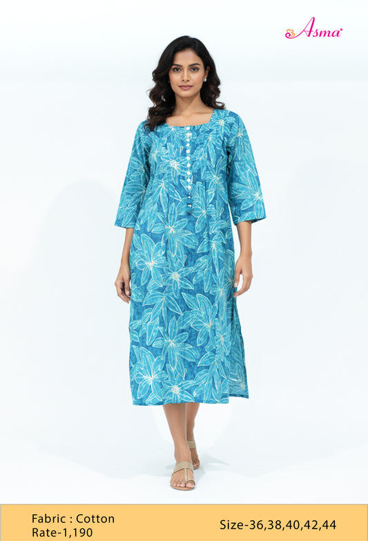 Teal Blue Floral Printed Straight Kurta for Women ( CHROME-534 )