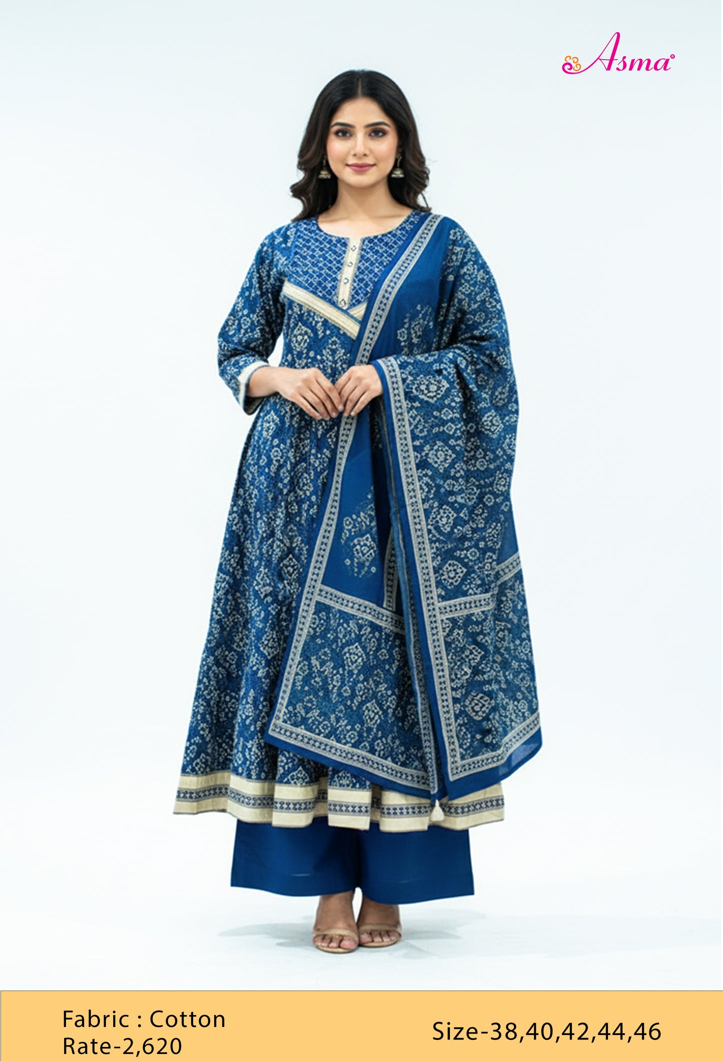 Navy Blue Printed Anarkali Kurta Pant Set with Dupatta for Women ( DOYEL-534 )