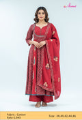 Red printed kurta set with dupatta and pants