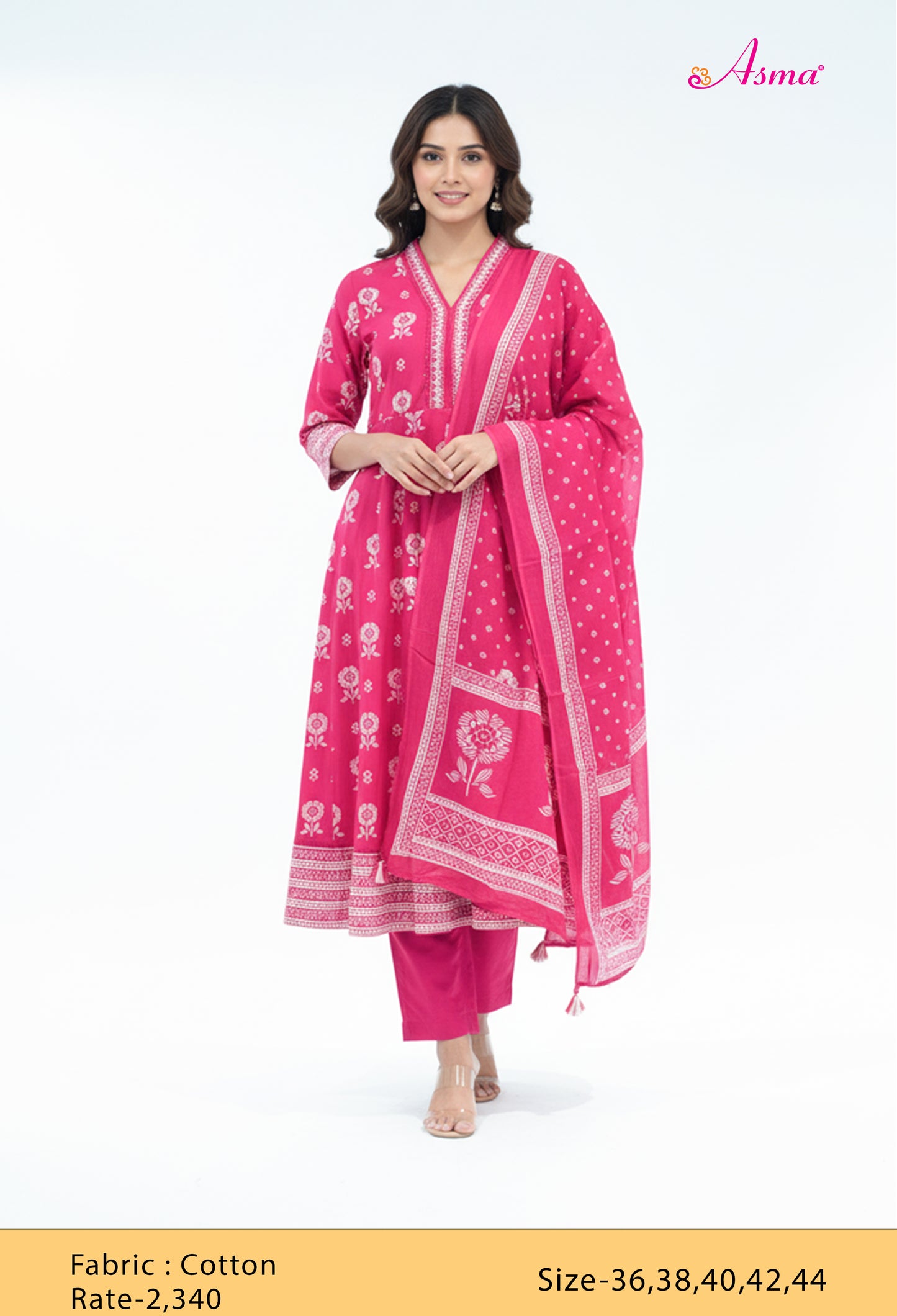 Hot Pink Printed Kurta Pant Set with Dupatta for Women ( BIOMETRIC-534 RANI )