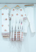 White & Pink Printed Anarkali Kurta Set with Dupatta and Straight Pants