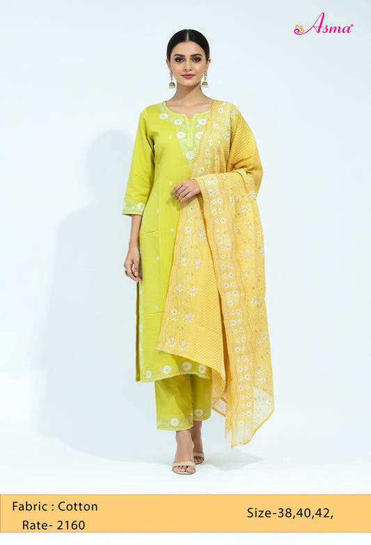 Bright Yellow Embroidered Kurta Set with Dupatta & Straight Pants