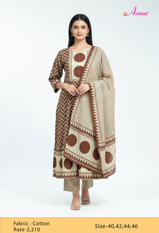 Brown & Beige Printed Kurta Pant Set with Dupatta for Women ( DIPEN-534)