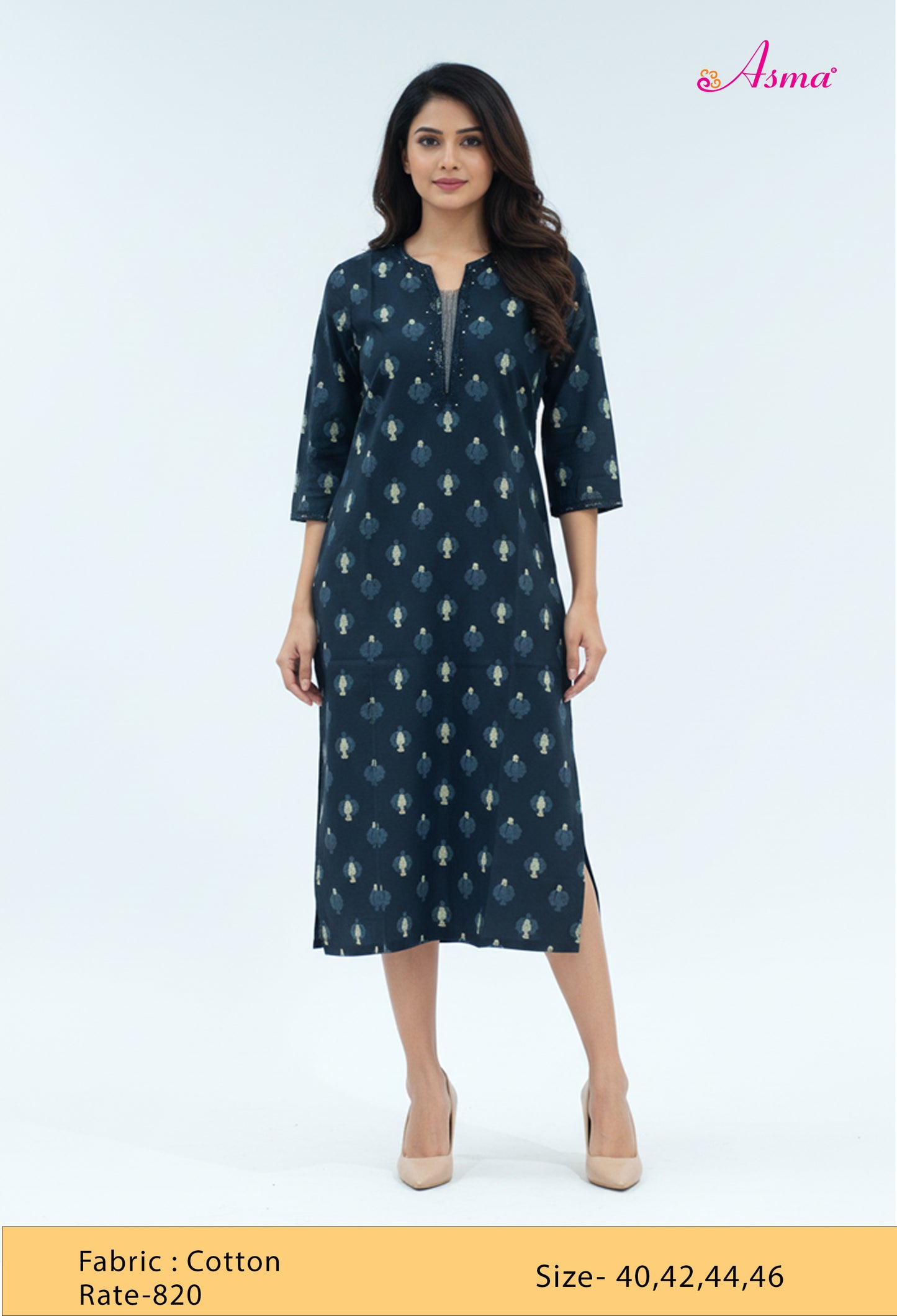 Black Printed Straight Kurta for Women