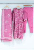 Pink Floral Print Cotton Kurta Set with Dupatta & Pants for Women (K10242-313)